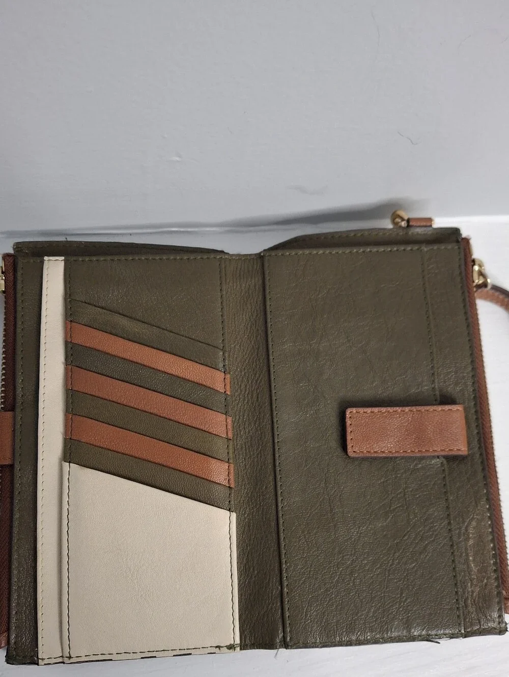 Thacker Leather Colorblock Zip Around Wristlet Wallet Organizer